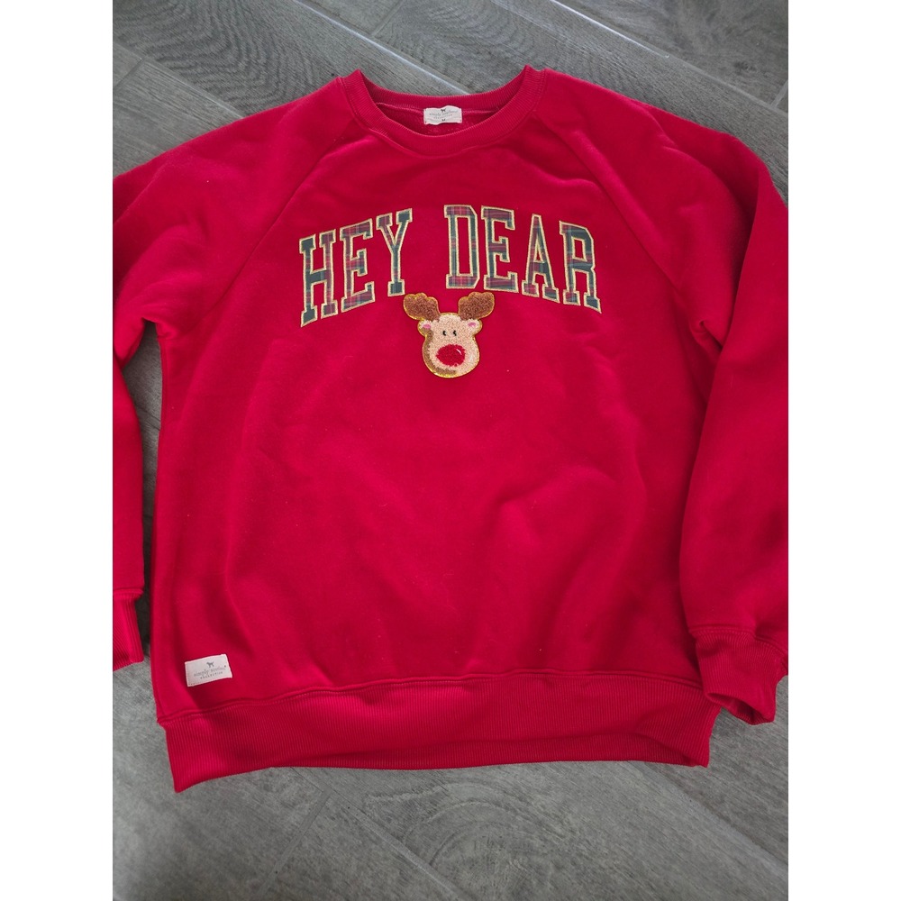 Simply Southern Hey Dear Reindeer Red Plaid Graphic Sweatshirt Holiday Medium